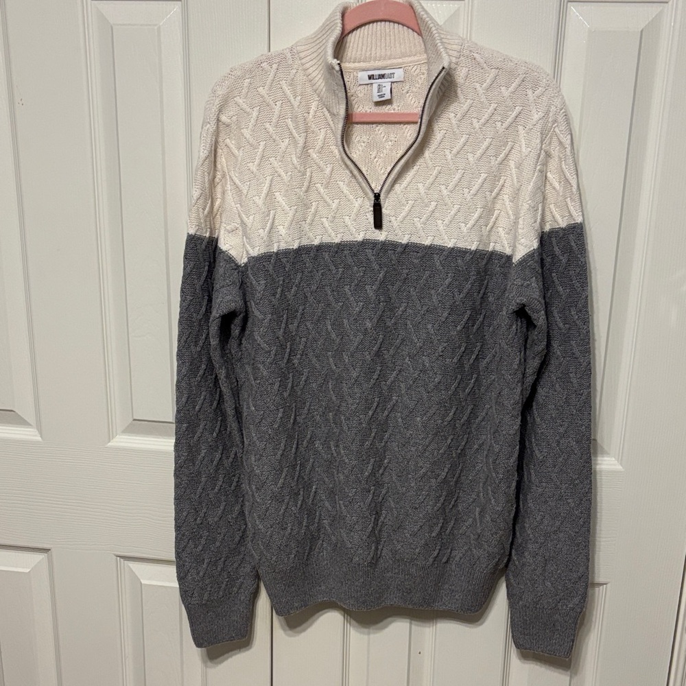 Nautica Two-Tone Half-Zip Cable Knit Sweater - Cream & Gray